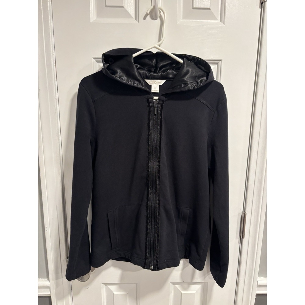 Christopher & Banks CBK Sport Women's Hooded Black Zip Up Jacket Sz XL